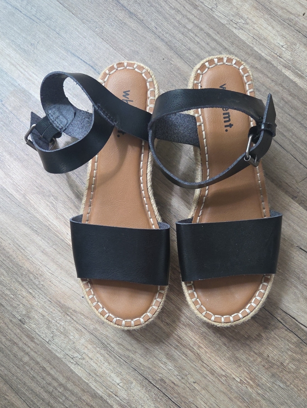 Black Vegan Leather Strap Platform Espadrille Sandals